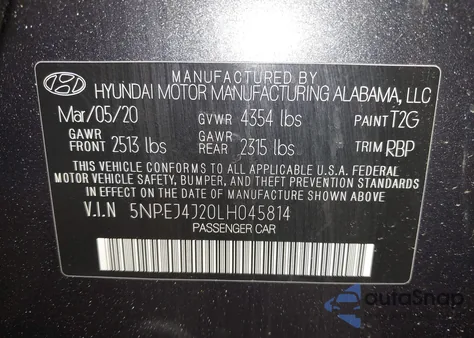 2020 Hyundai Sonata Sel Plus из США, поврежденный, VIN 5NPEJ4J20LH045814